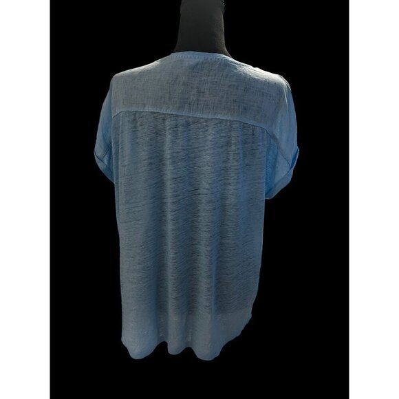 Chicos Light Blue 100% Linen V-Neck Short Sleeve Top, BEACH, TRAVEL, RESORT, M - Picture 3 of 10